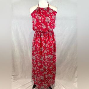 Pink Rose pink halter floral maxi dress size medium